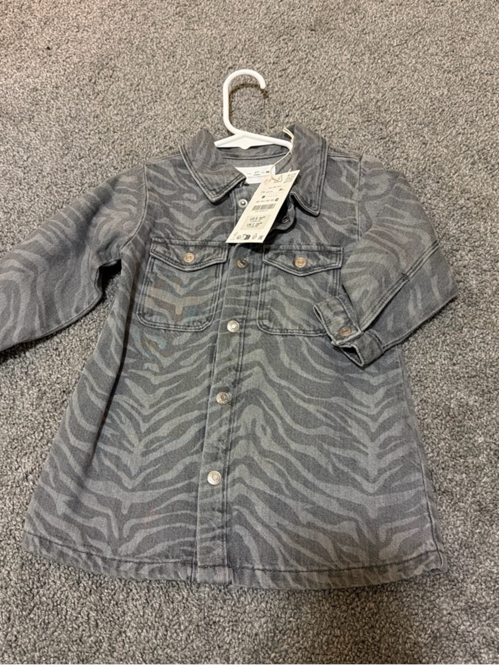 Zara Grey Zebra-Print Denim Dress